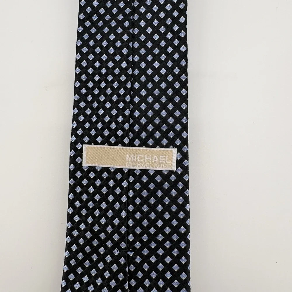Michael Michael Kors Tie‎ Mens Navy Blue Lgt Blue Diamond Silk Checkered Necktie